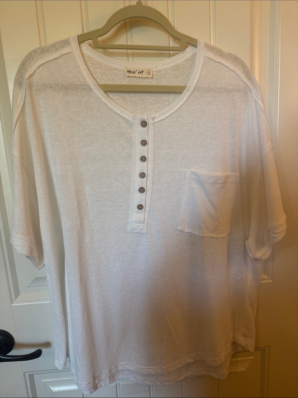 New In White Henley Pocket Short Sleeve Tee